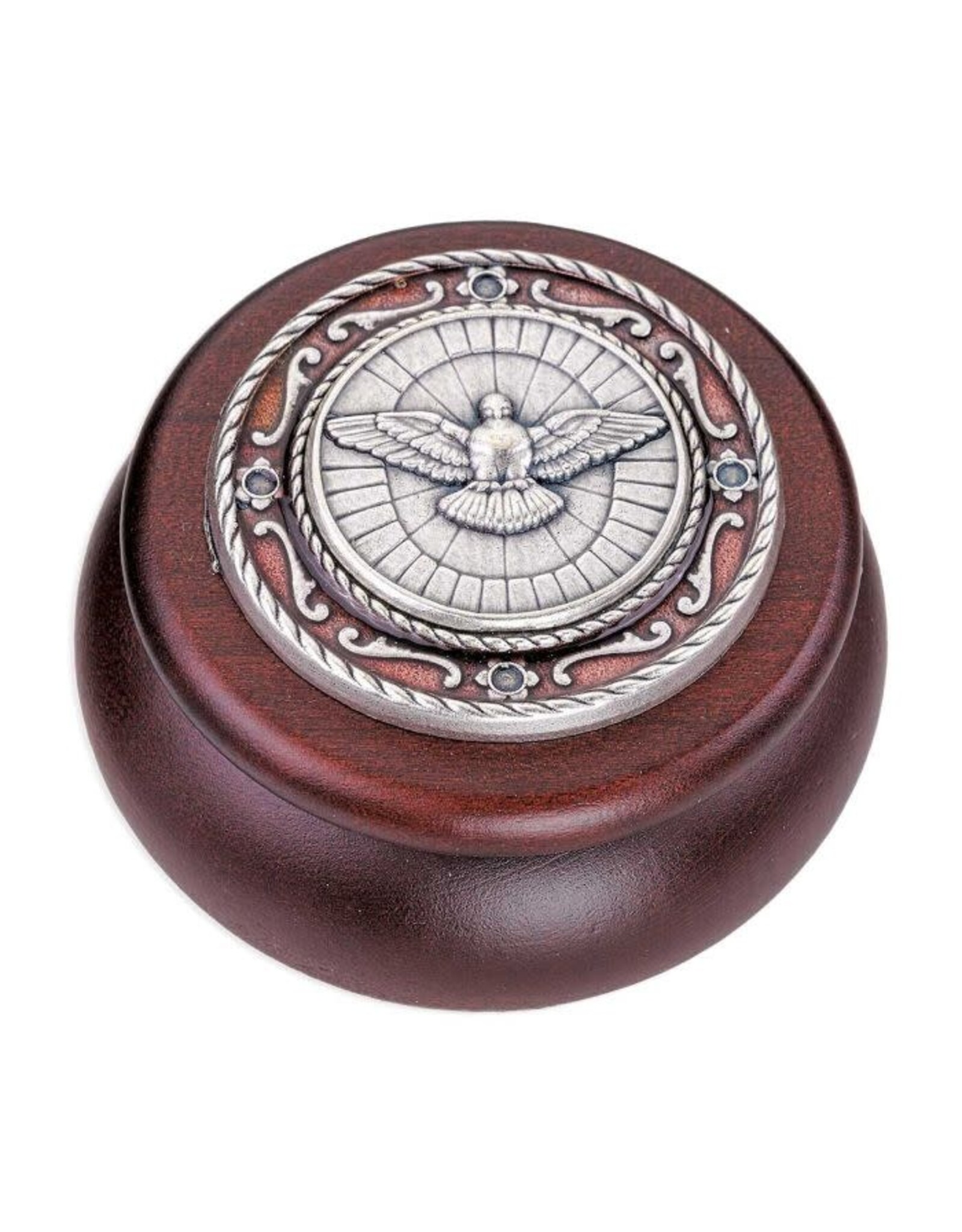 Hirten Rosary Box - Wood with Oxidized Metal & Epoxy - Confirmation Dove, First Communion or St. Benedict