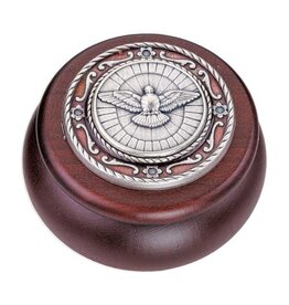 Hirten Rosary Box - Wood with Oxidized Metal & Epoxy - Confirmation Dove, First Communion or St. Benedict