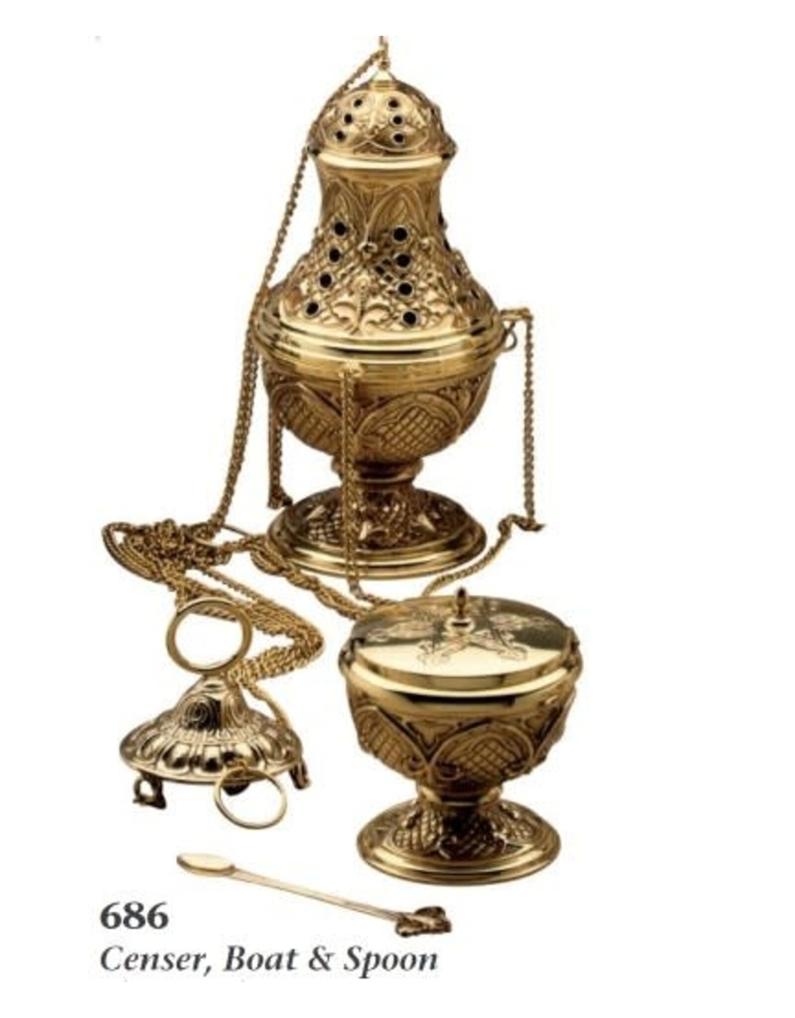 Molina Censer & Boat with Spoon - Copper Brass Finish