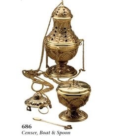 Molina Censer & Boat with Spoon - Copper Brass Finish