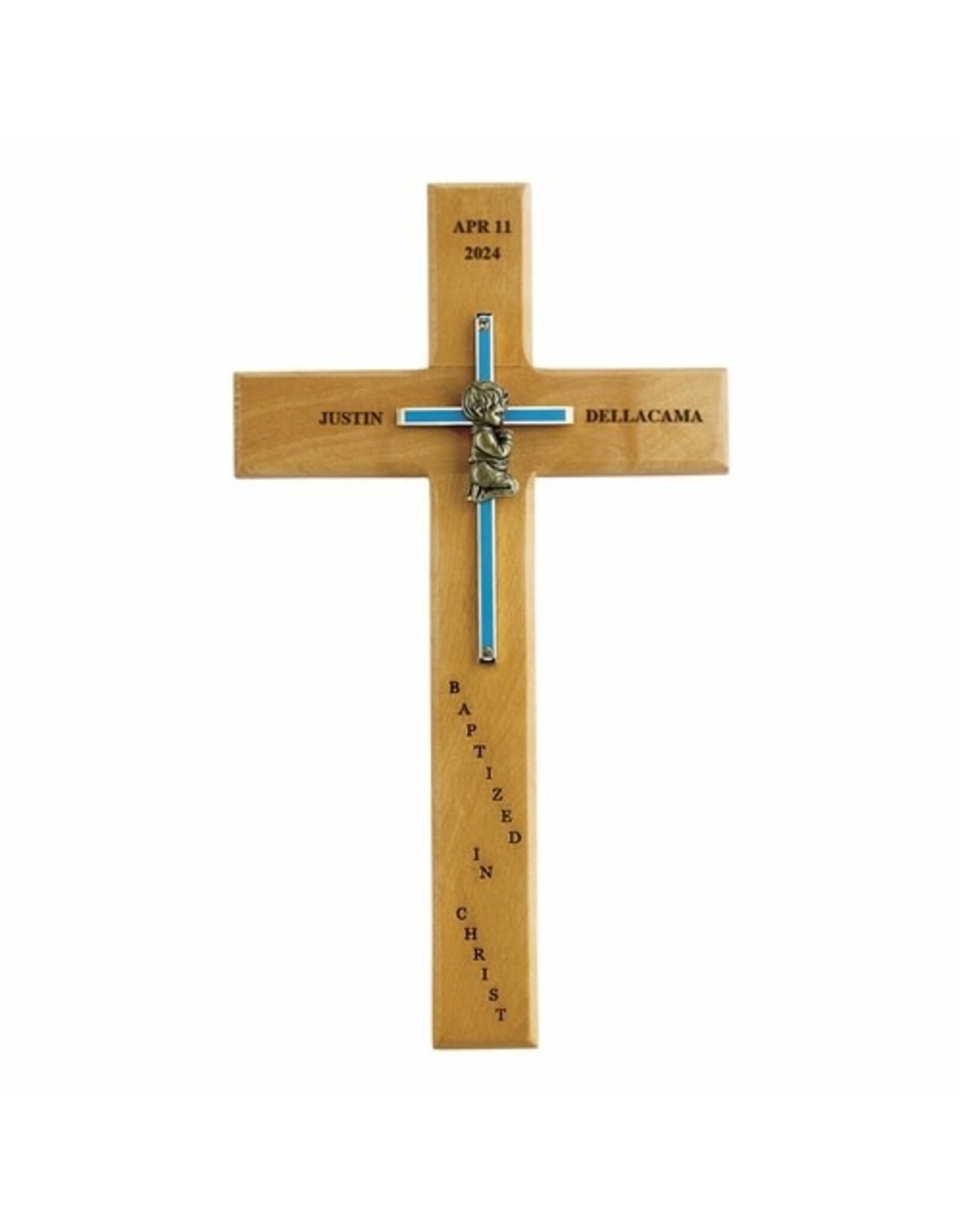 Singer Baptism Cross (Boy) -  Maple Wood / Brass (10")