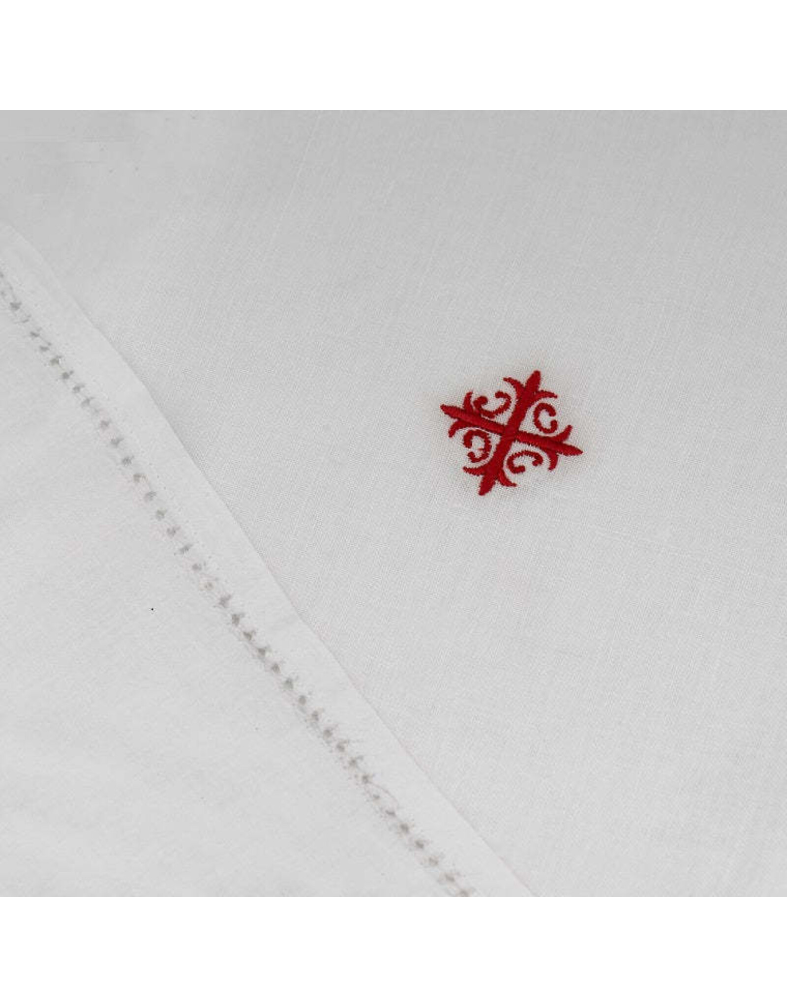 MDS Lavabo Towel, Linen, Red Greek Cross with Vine, 20x16