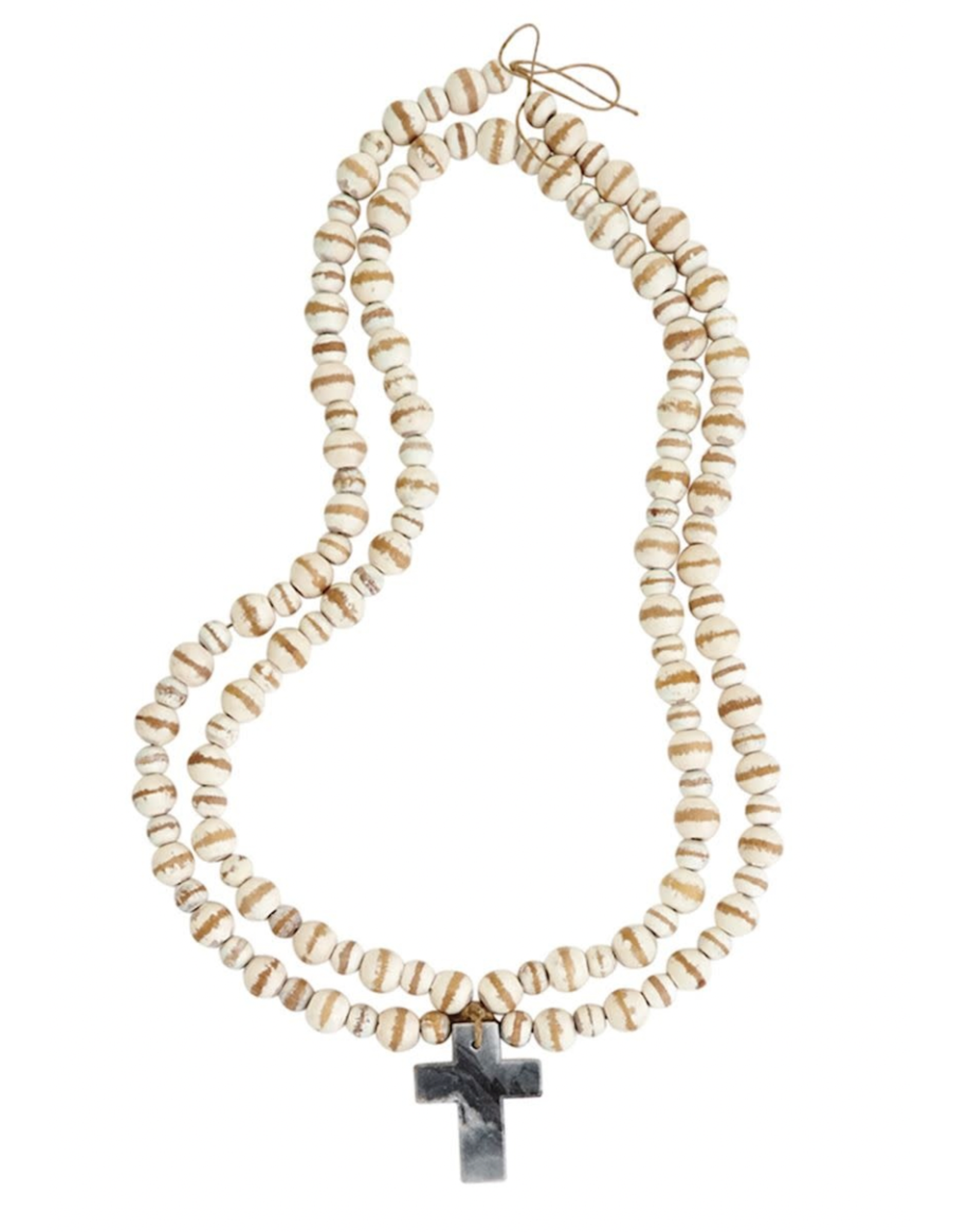 Mud Pie Decorative Marble Cross with Mango Wood Beads,