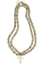 Mud Pie Decorative Marble Cross with Mango Wood Beads,