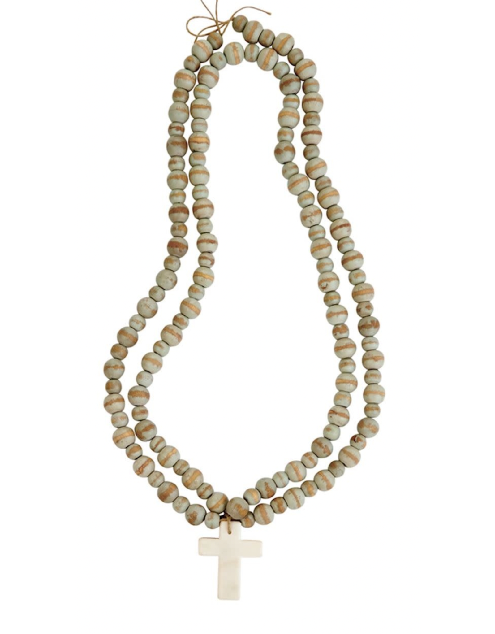 Mud Pie Decorative Marble Cross with Mango Wood Beads,