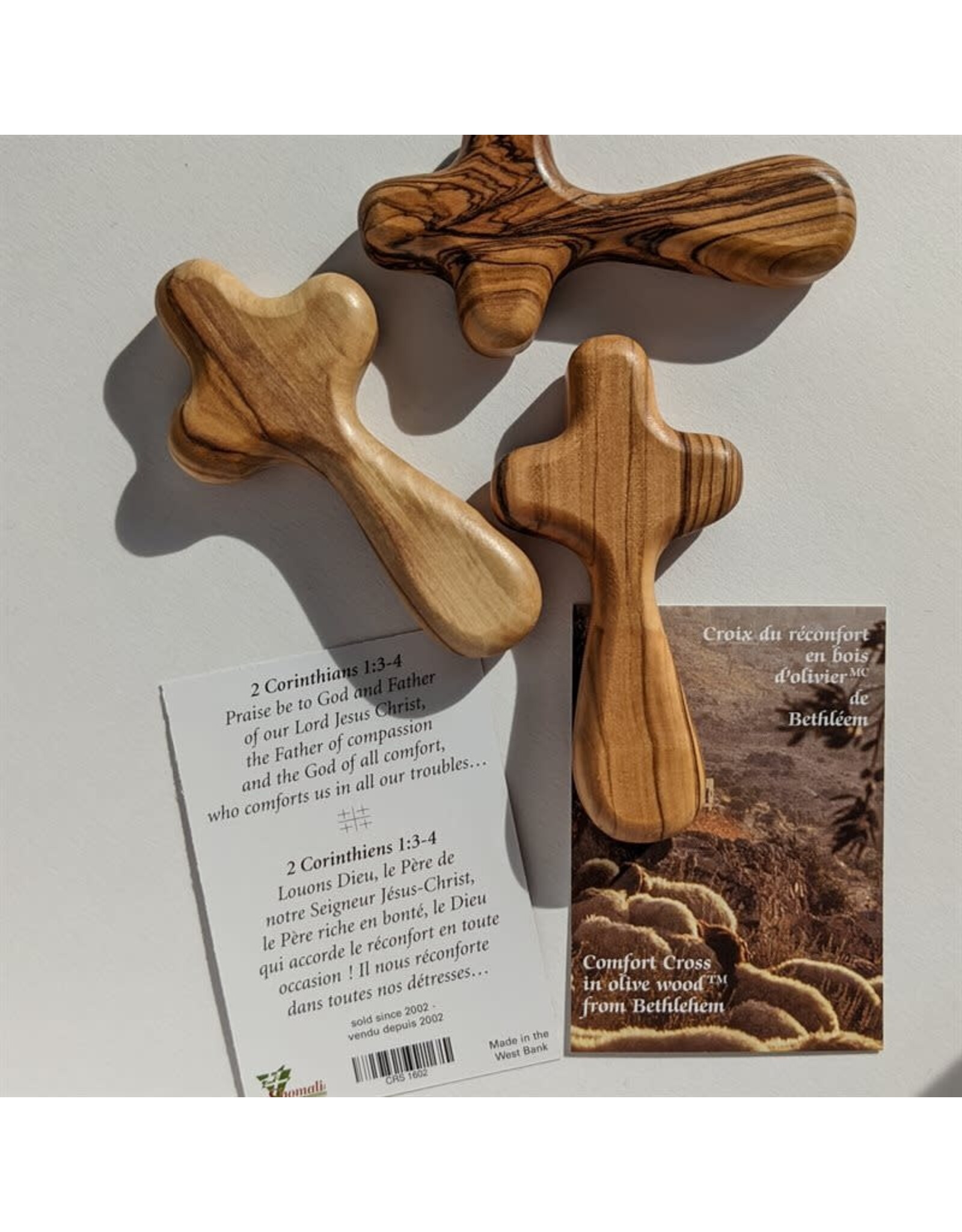 Shomali Olive Wood Comfort Cross from Holy Land (4")