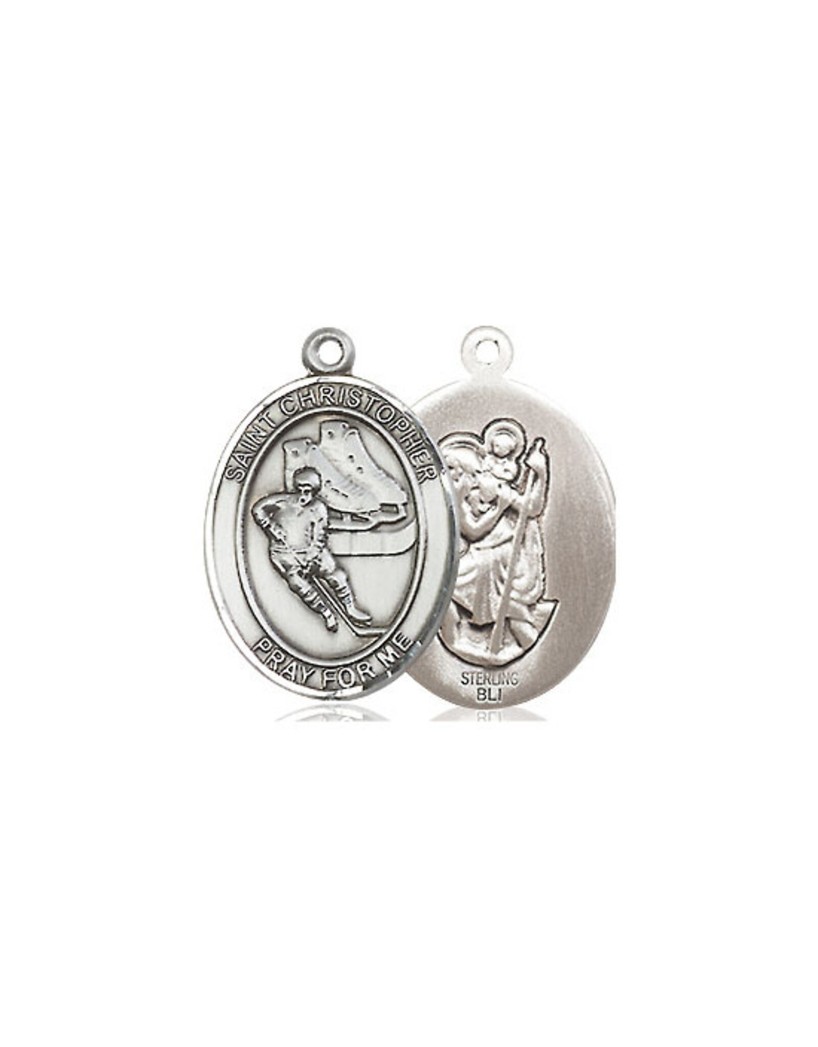 Bliss St Christopher Hockey Medal - Sterling Silver, Oval Patron Series