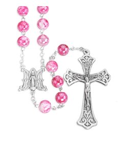 Hirten Rosary - Marbleized Pink Round Glass Beads