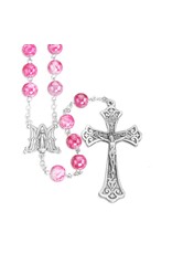Hirten Rosary - Marbleized Pink Round Glass Beads
