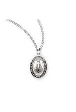 HMH Miraculous Medal (Sterling Silver) with Jet Cubic Zirconia CZ on 18" Chain