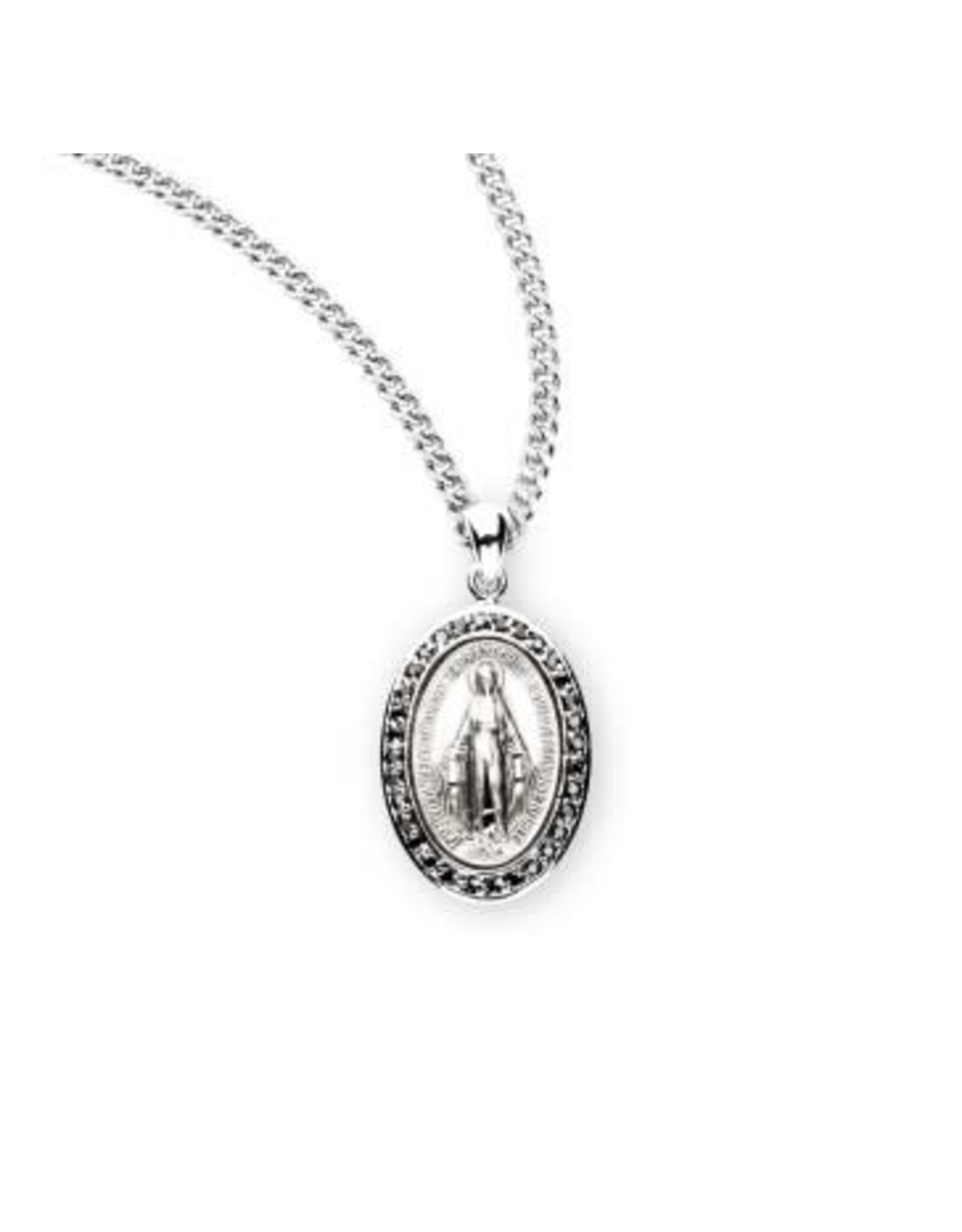 HMH Miraculous Medal (Sterling Silver) with Jet Cubic Zirconia CZ on 18" Chain