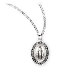 HMH Miraculous Medal (Sterling Silver) with Jet Cubic Zirconia CZ on 18" Chain