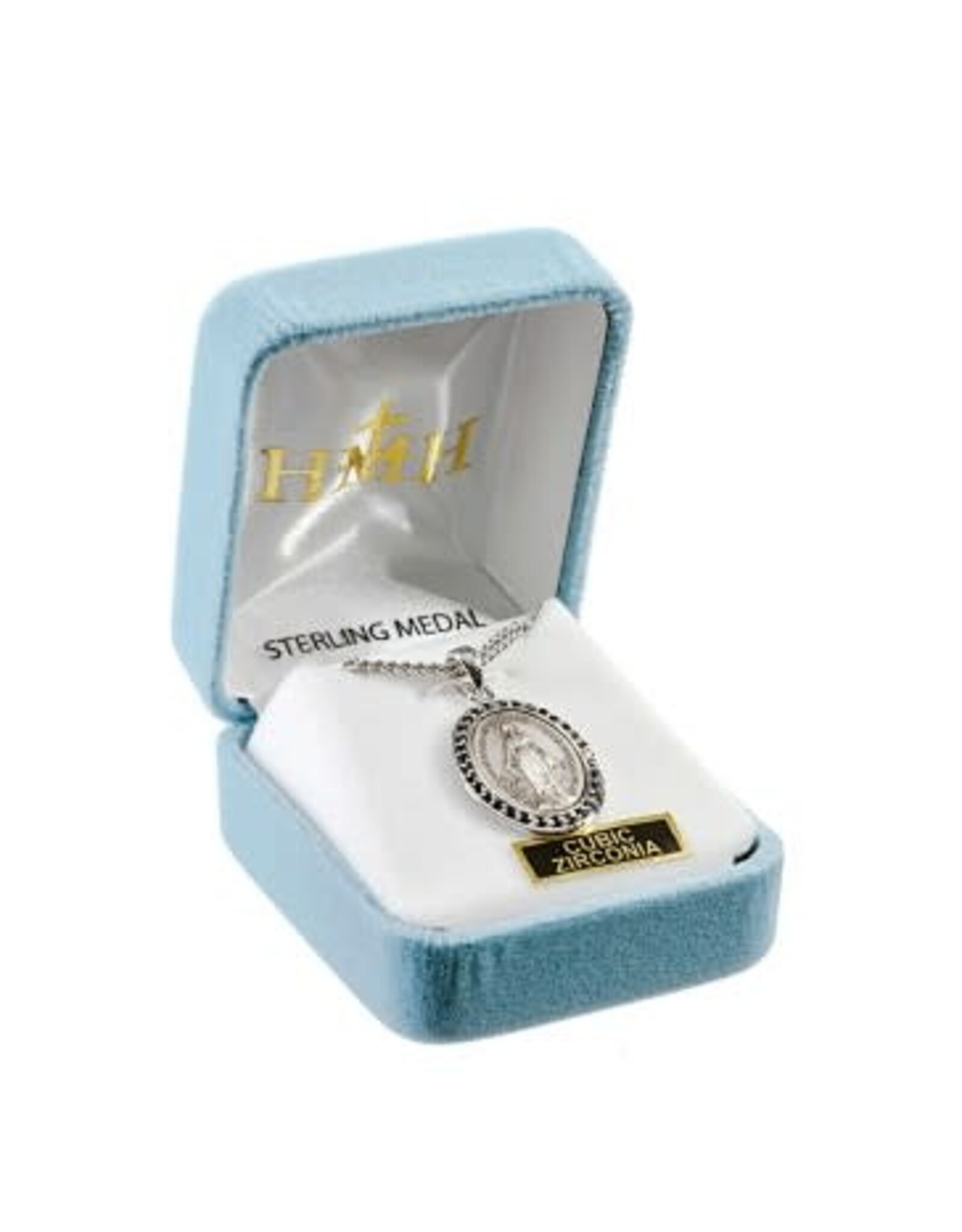 HMH Miraculous Medal (Sterling Silver) with Jet Cubic Zirconia CZ on 18" Chain