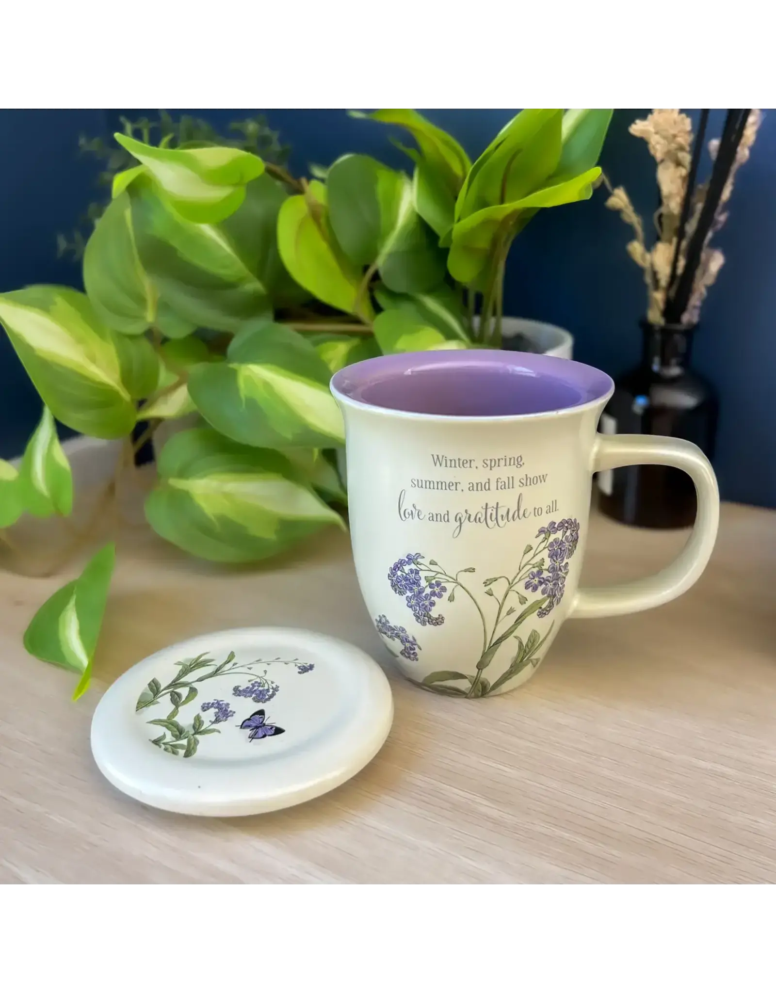 Abbey & CA Gift Mug with Coaster - To Everything a Season (Purple Floral, Butterflies)