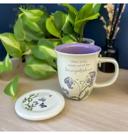 Abbey & CA Gift Mug with Coaster - To Everything a Season (Purple Floral, Butterflies)