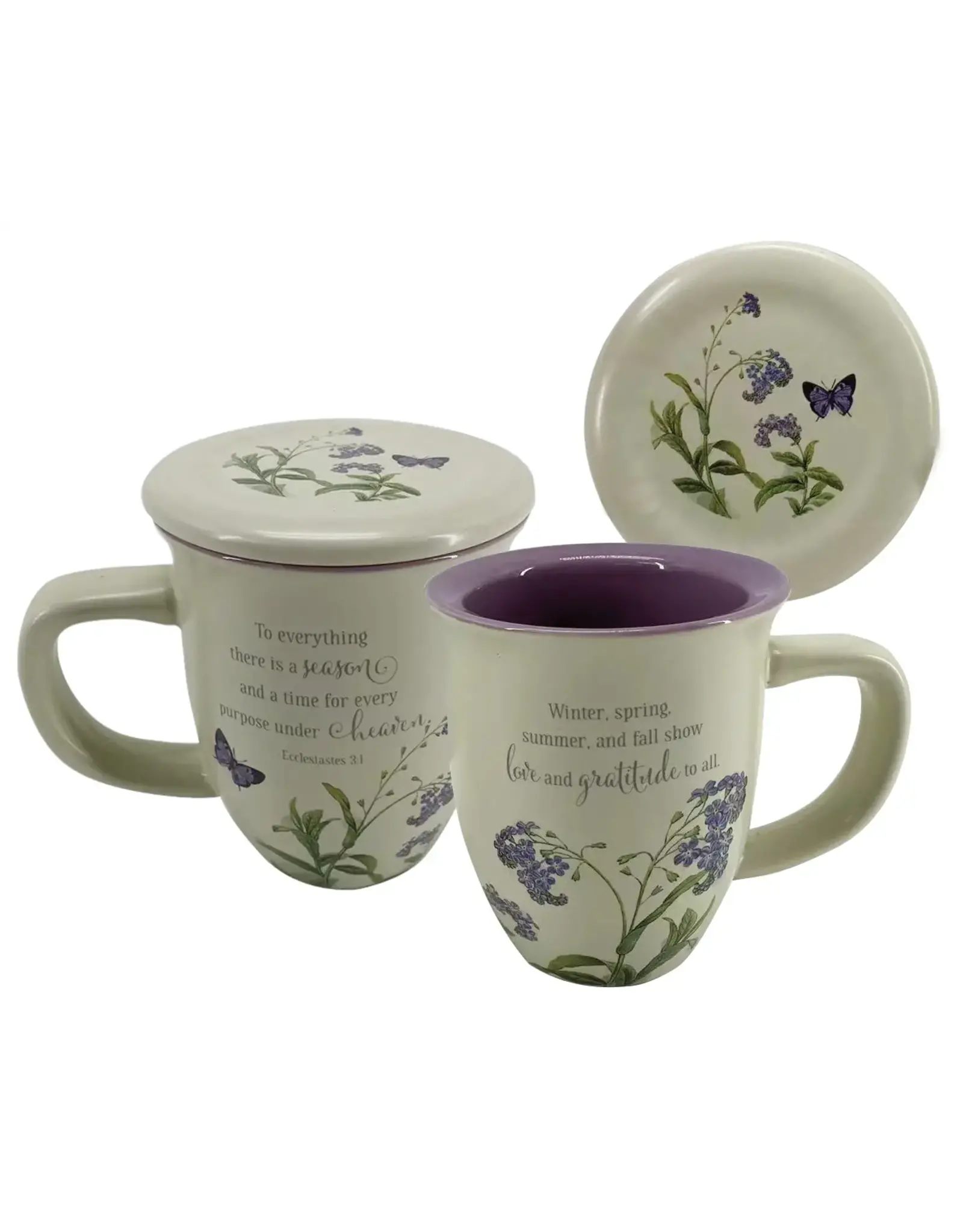 Abbey & CA Gift Mug with Coaster - To Everything a Season (Purple Floral, Butterflies)