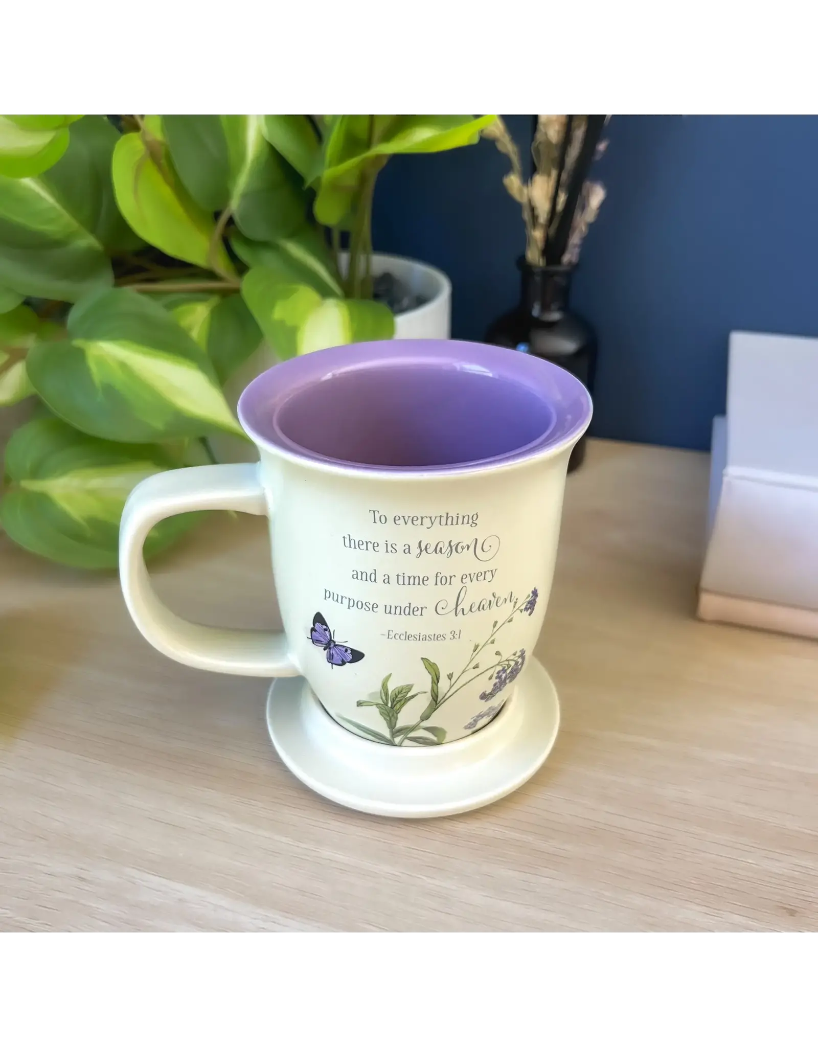 Abbey & CA Gift Mug with Coaster - To Everything a Season (Purple Floral, Butterflies)