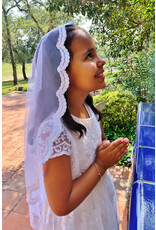Veils by Lily First Communion Veil - Lucy, Cascading Tulle Lace Mantilla (White)