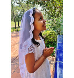 Veils by Lily First Communion Veil - Lucy, Cascading Tulle Lace Mantilla (White)