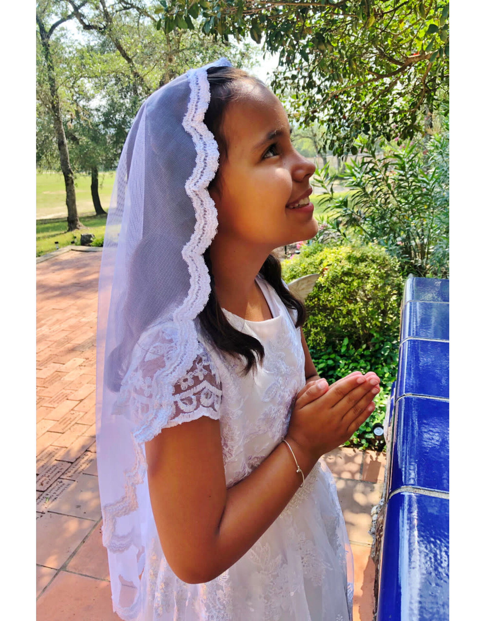Veils by Lily First Communion Veil - Lucy, Cascading Tulle Lace Mantilla (White)