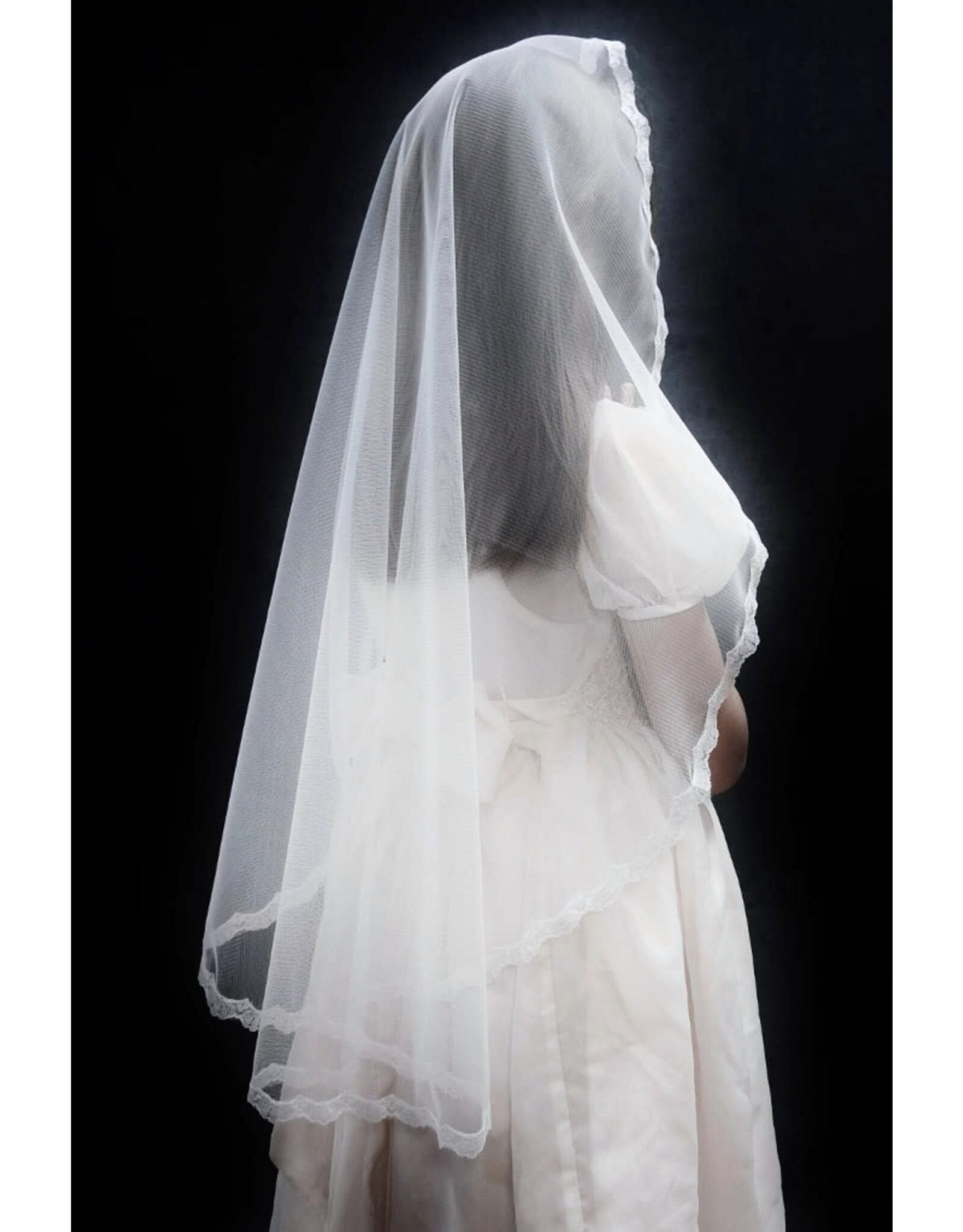 Veils by Lily First Communion Veil - Lucy, Cascading Tulle Lace Mantilla (White)