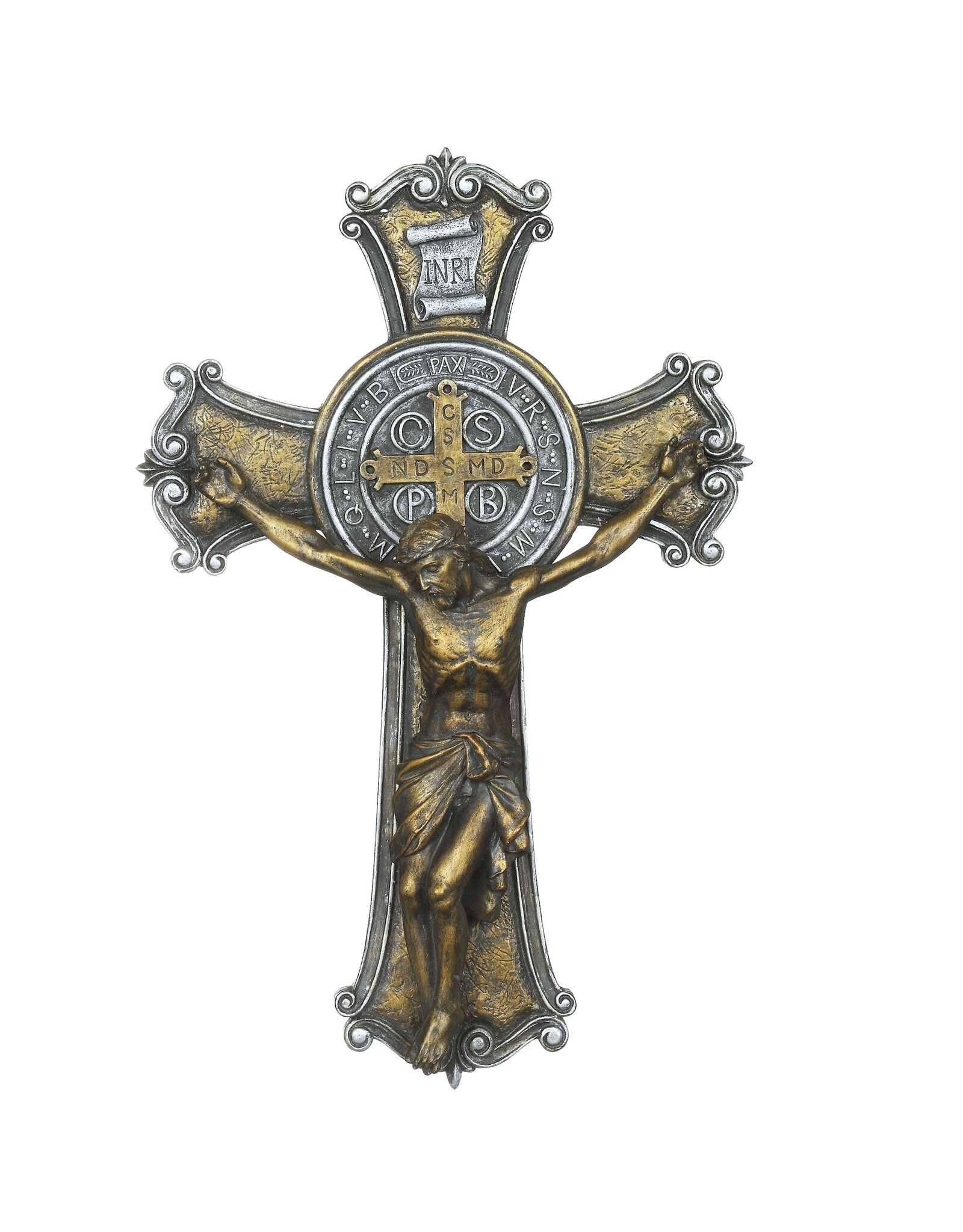 Roman Gold & Silver Benedictine Crucifix, 10.25"