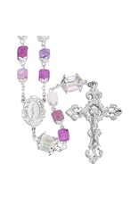 HMH Rosary - 7mm Square Frosted Amethyst Crackle Glass Capped Beads