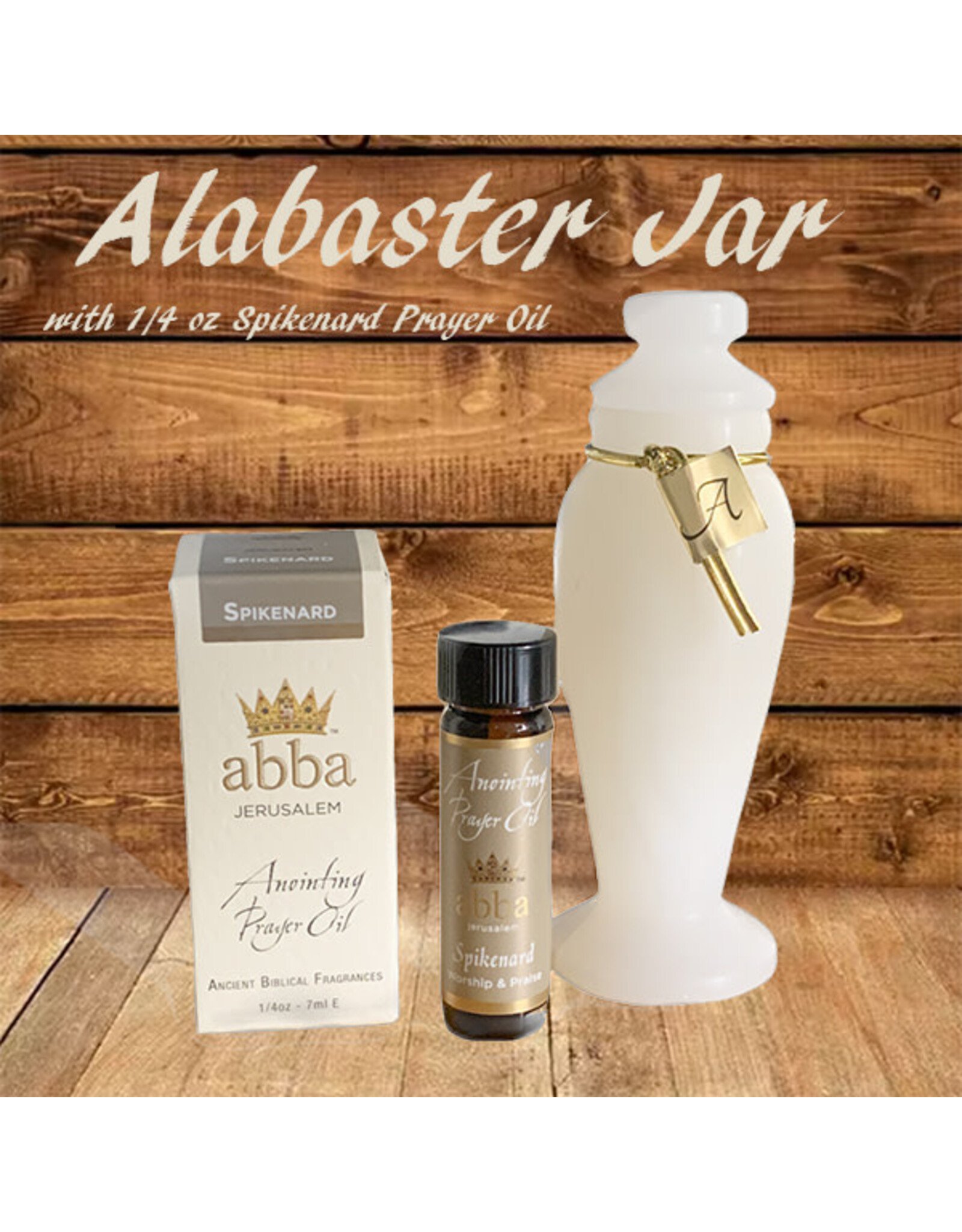 Abba Oil Alabaster Jar with 1/4 oz Spikenard (Worship & Praise) Anointing Prayer Oil