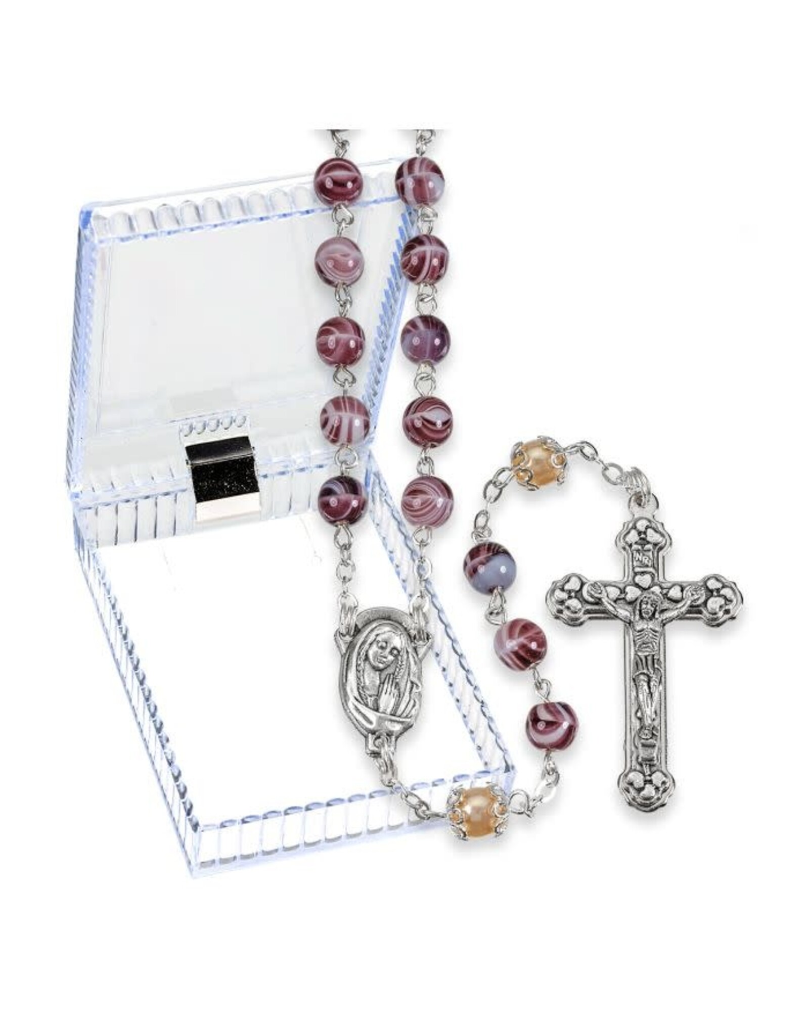 Hirten Rosary - Purple Swirl / Faux Pearl Glass Beads