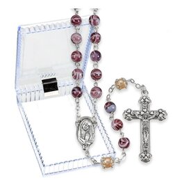 Hirten Rosary - Purple Swirl / Faux Pearl Glass Beads