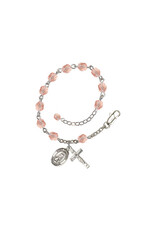 Bliss St. Peregrine Rosary Bracelet - Pink/Silver Plate (Patron Saint of Cancer) 6mm