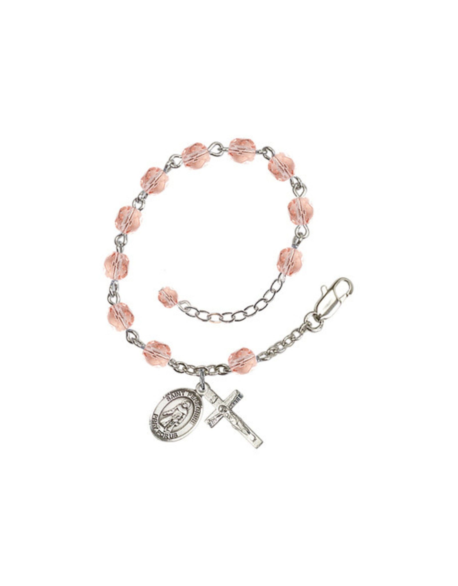 Bliss St. Peregrine Rosary Bracelet - Pink/Silver Plate (Patron Saint of Cancer) 6mm