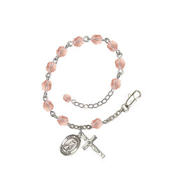 Bliss St. Peregrine Rosary Bracelet - Pink/Silver Plate (Patron Saint of Cancer) 6mm