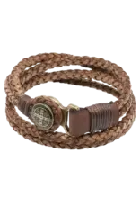 Lumen Mundi Men's Bracelet - St Benedict Leather Cord (Brown)