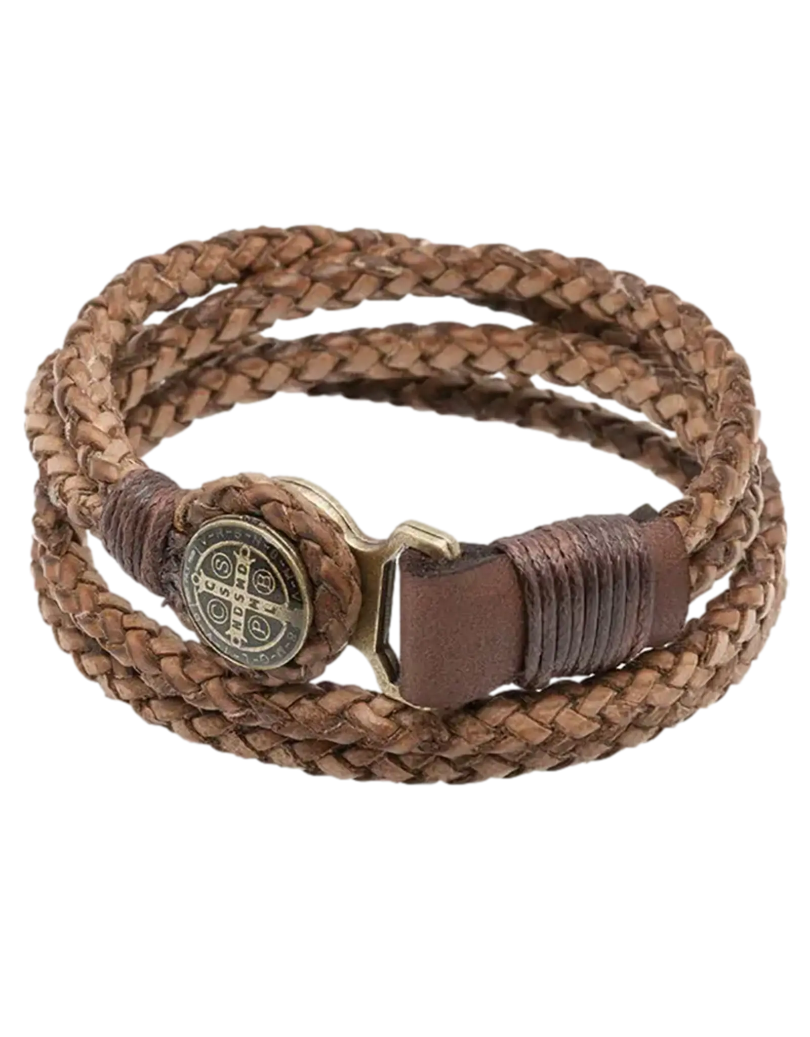 Lumen Mundi Men's Bracelet - St Benedict Leather Cord (Brown)