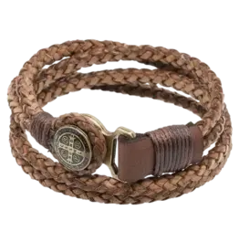 Lumen Mundi Men's Bracelet - St Benedict Leather Cord (Brown)