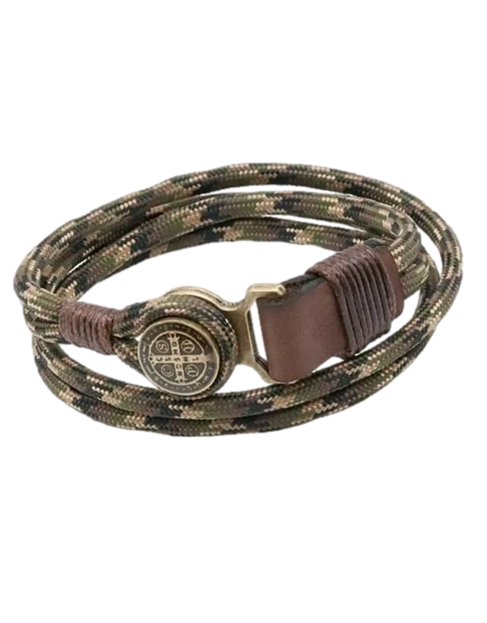 Lumen Mundi Men's Bracelet - St Benedict Leather & Camo Paracord
