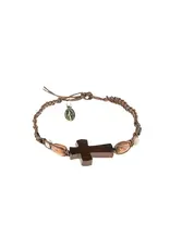 Lumen Mundi Men's Bracelet - Braided with Wooden Cross and Miraculous Medal (Dark Brown)