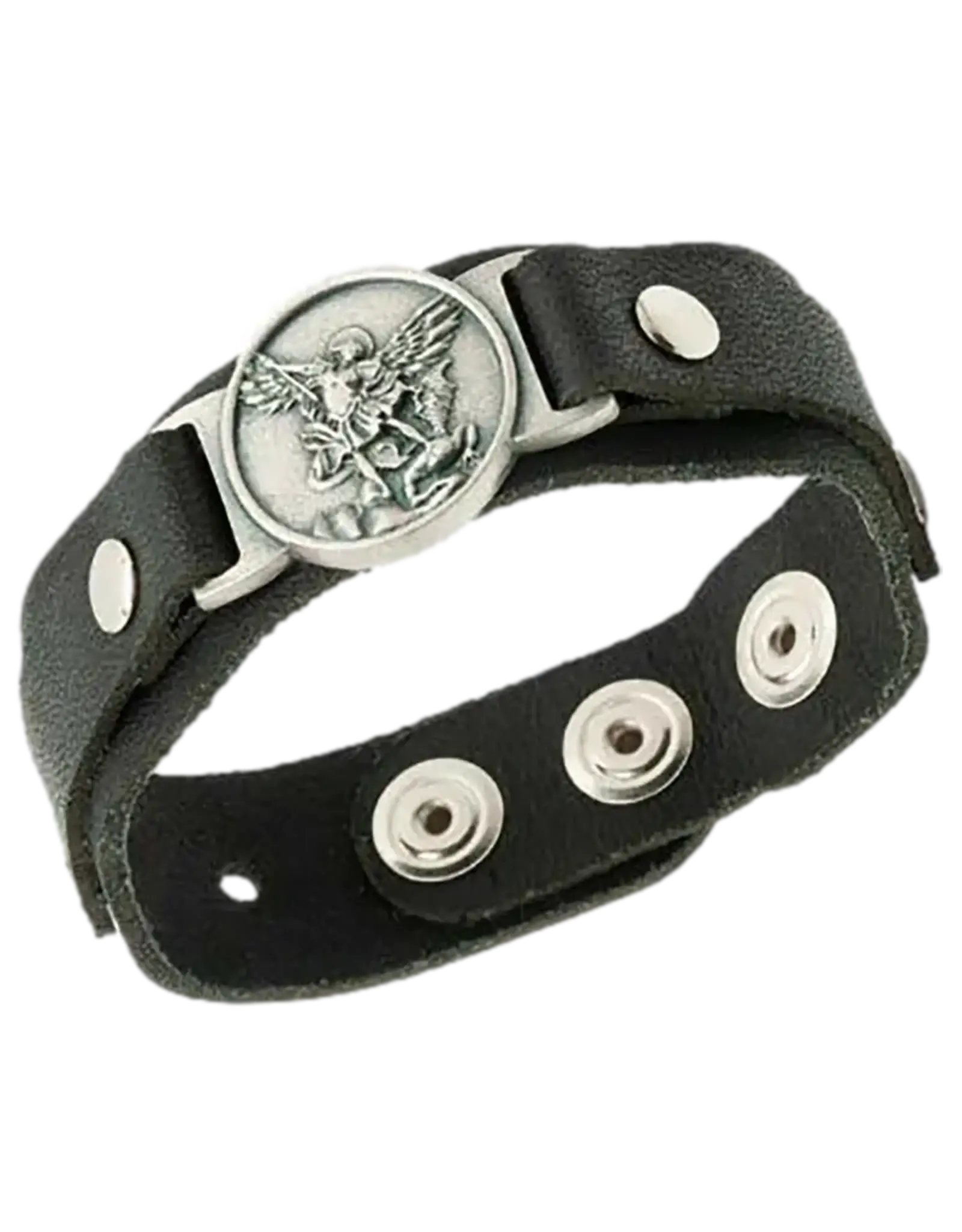 Lumen Mundi Men's Bracelet - Leather, St. Michael (Black)