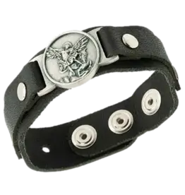 Lumen Mundi Men's Bracelet - Leather, St. Michael (Black)