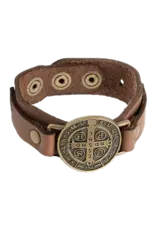 Lumen Mundi Men's Bracelet - Leather, St. Benedict (Brown)