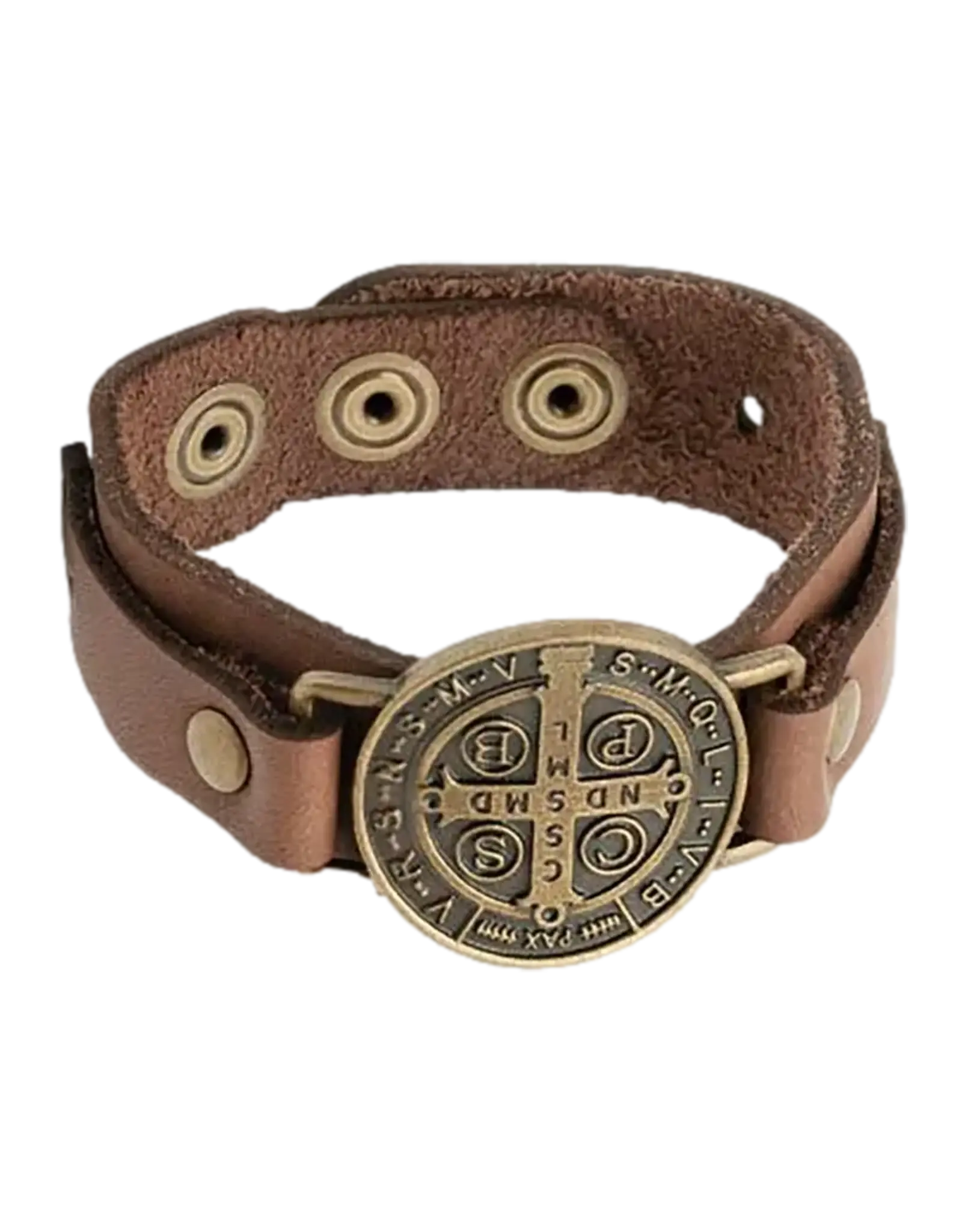 Lumen Mundi Men's Bracelet - Leather, St. Benedict (Brown)