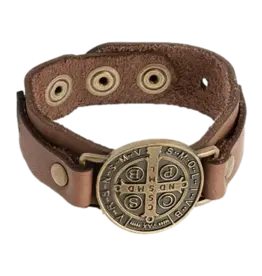 Lumen Mundi Men's Bracelet - Leather, St. Benedict (Brown)