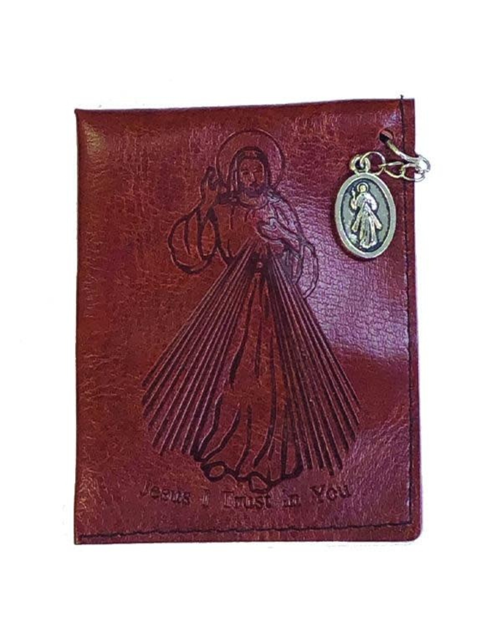 Lumen Mundi Rosary Pouch - Divine Mercy with Medal (Brown Leather)