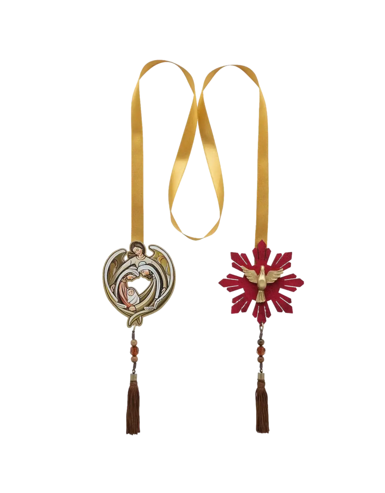 Lumen Mundi Scapular -  Holy Family & Holy Spirit, On Ribbon with Beads & Tassels