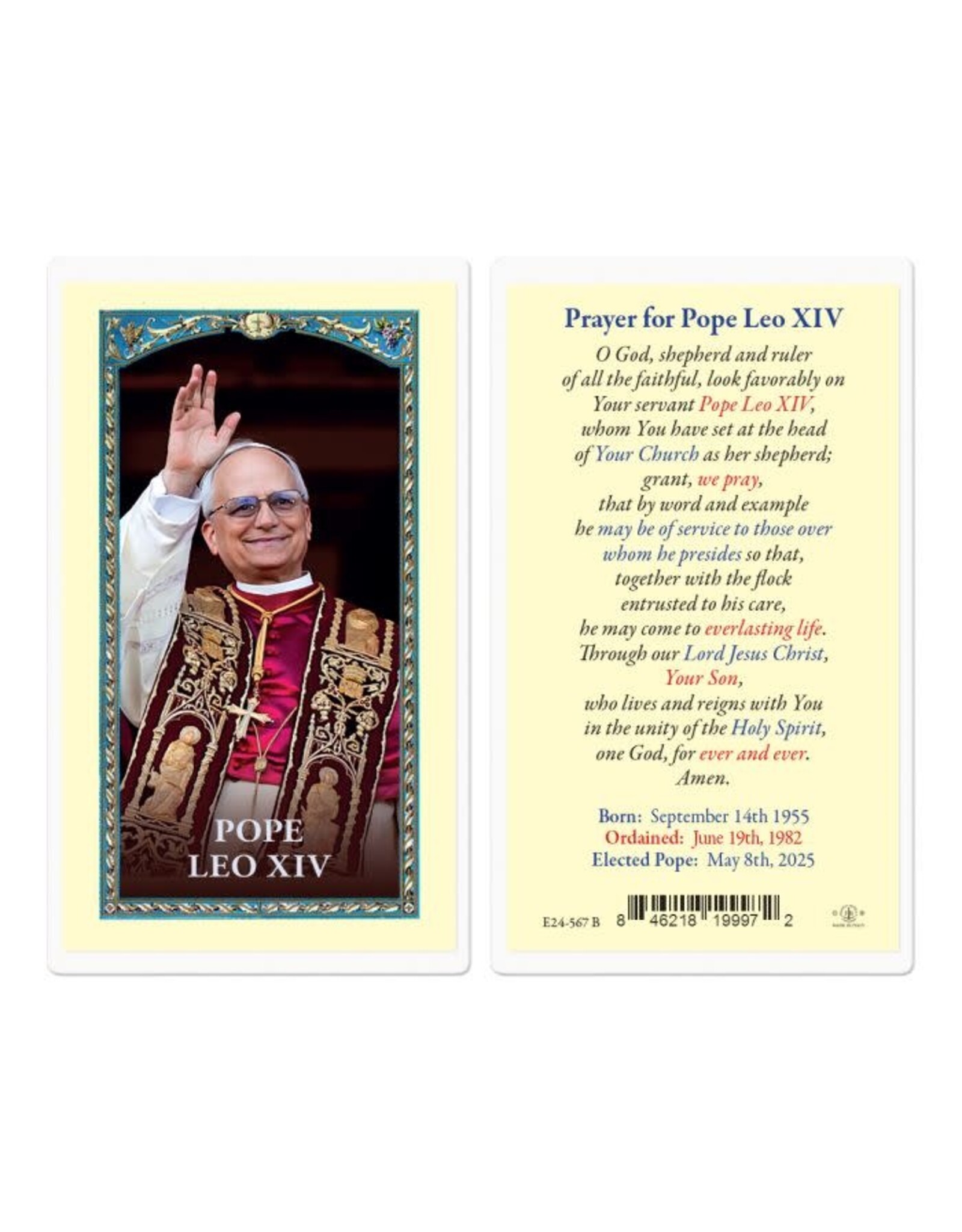 Hirten Holy Card, Laminated - Pope Leo XIV
