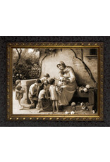Nelson Art Adoration (Mary & Baby Jesus with Children) by Giuseppe Magni Sepia Ornate Dark Framed Art Picture 8x10