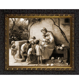 Nelson Art Adoration (Mary & Baby Jesus with Children) by Giuseppe Magni Sepia Ornate Dark Framed Art Picture 8x10