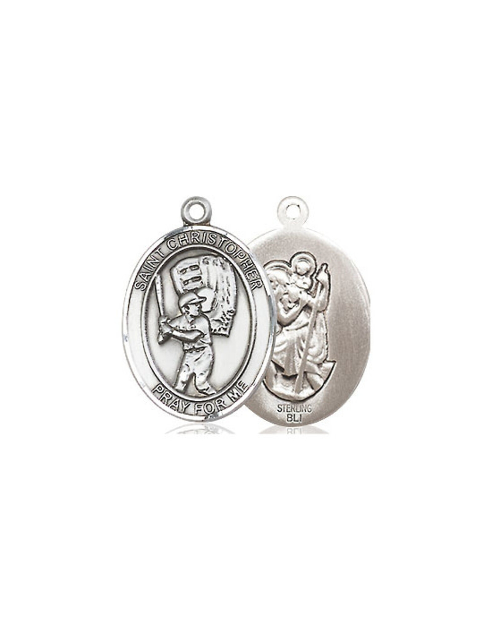 Bliss St Christopher Baseball Medal - Oval, Sterling Silver (Medium)