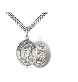 Bliss St. Christopher Lacrosse Medal (Sterling Silver) on 24" Rhodium Chain